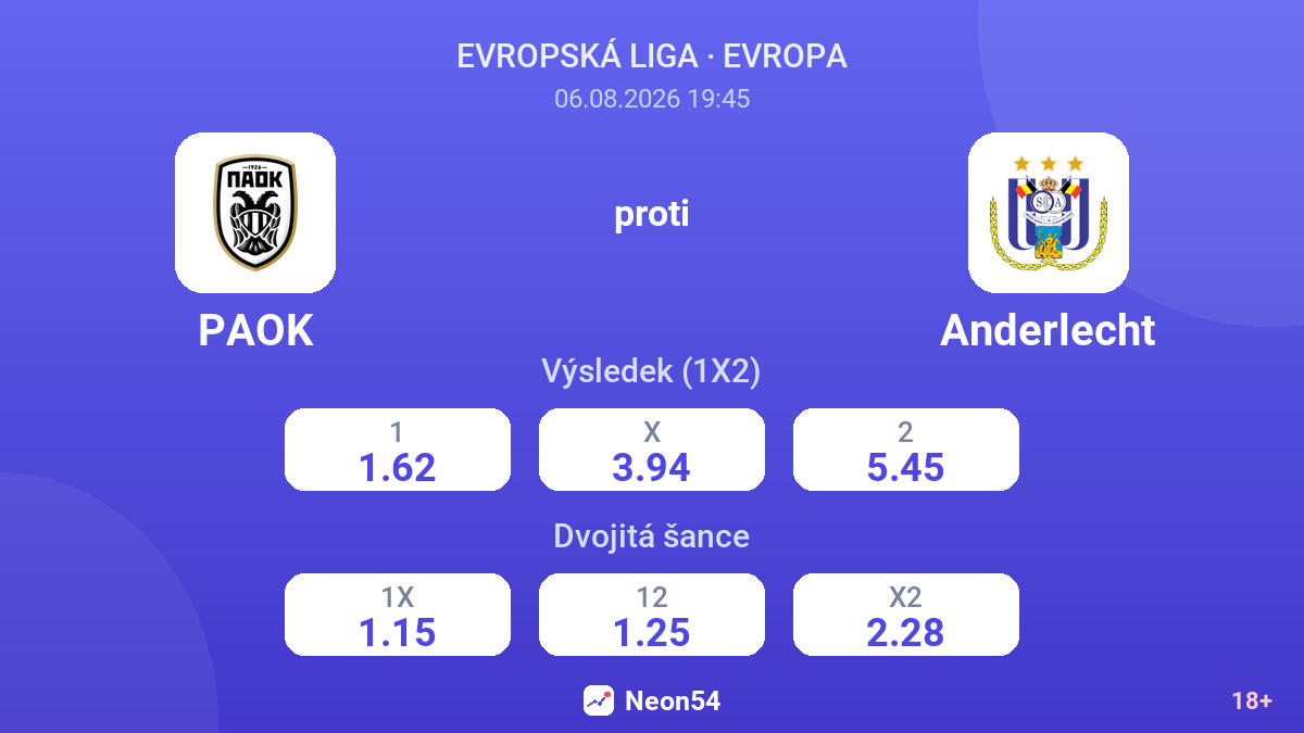 PAOK proti Anderlecht — kurzy