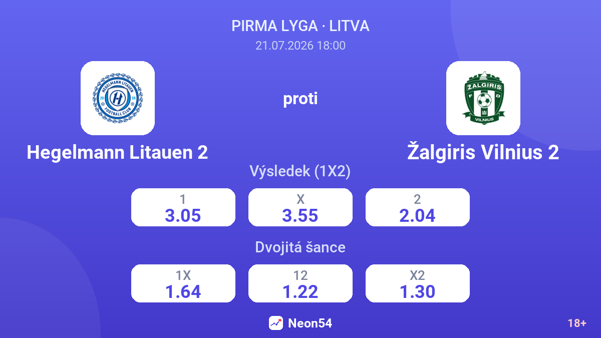 Hegelmann Litauen 2 proti Žalgiris Vilnius 2 — kurzy