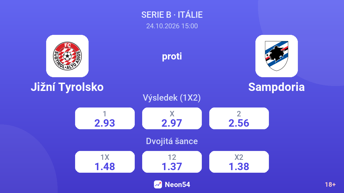 Jižní Tyrolsko – Sampdoria — kurzy