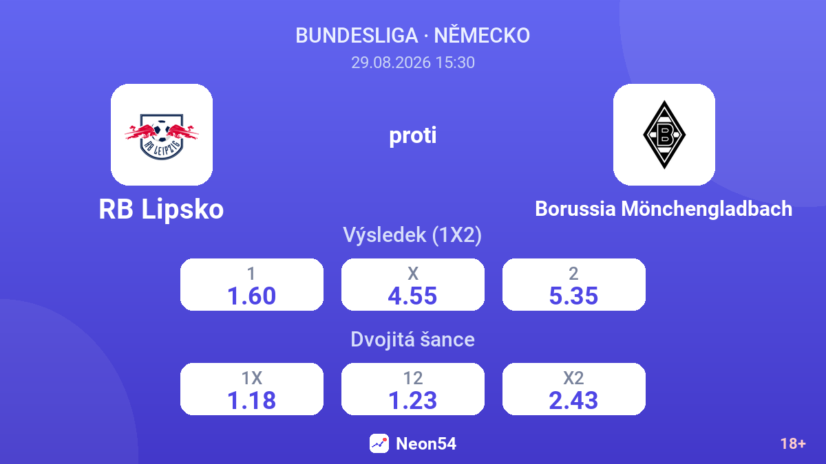 RB Lipsko – Borussia Mönchengladbach — kurzy
